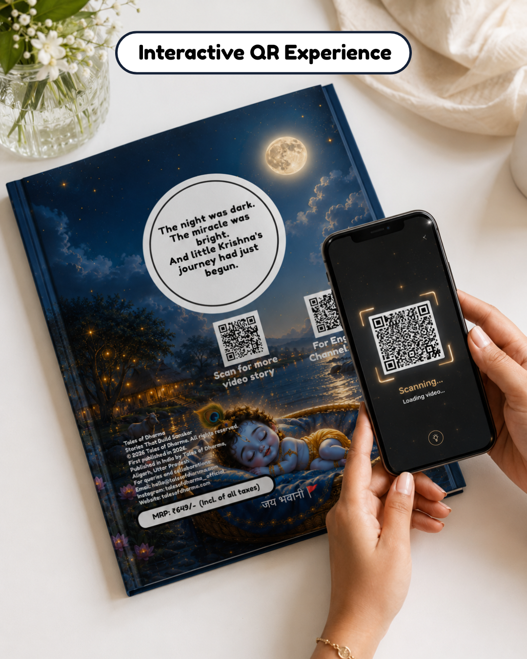 Tales of Dharma Krishna Janma QR video story feature best interactive book for kids